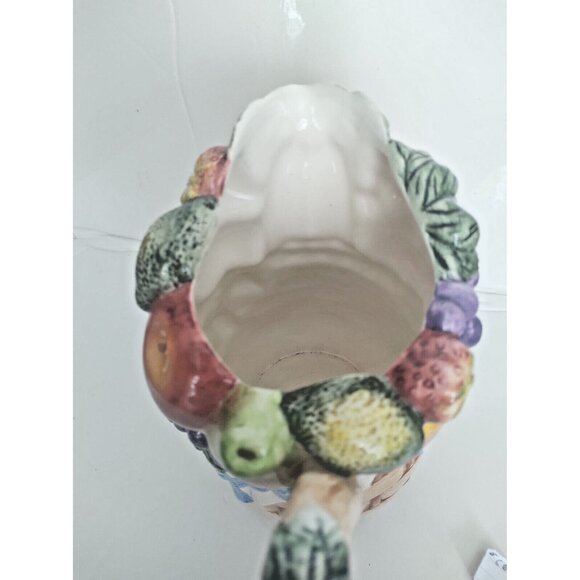 Majolica Ceramic Raised Harvest Fruits JUG Wicker Basket Design 7 1/2" Tall - Picture 7 of 11